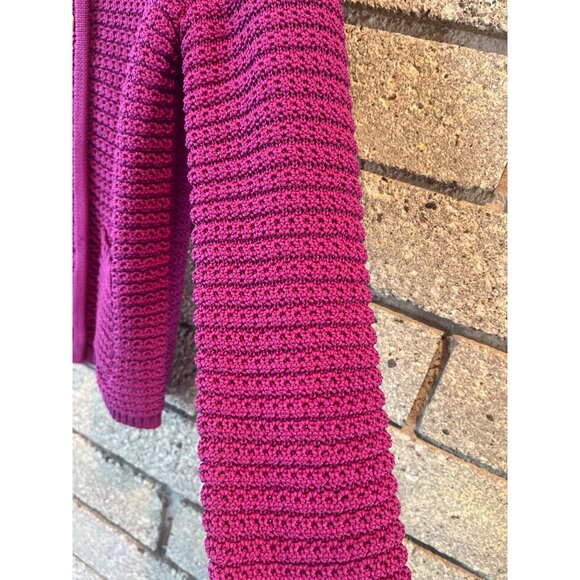 Talbots Womens XS Fuchsia Crochet Knit Cardigan With Gold Button Closure & Front - Picture 6 of 10
